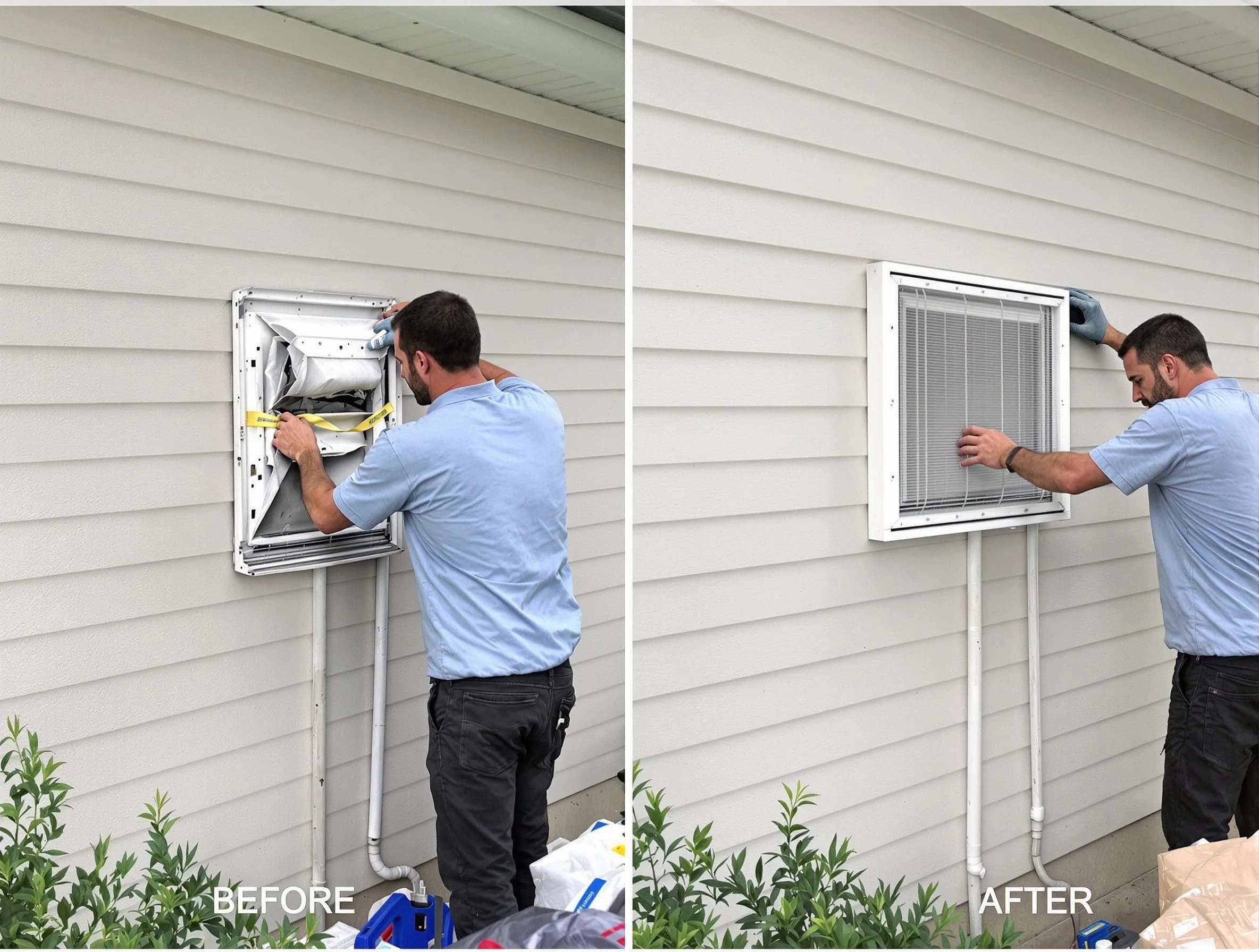Andover Dryer Vent Cleaning technician installing high-quality dryer vent cover at a residential property in Andover