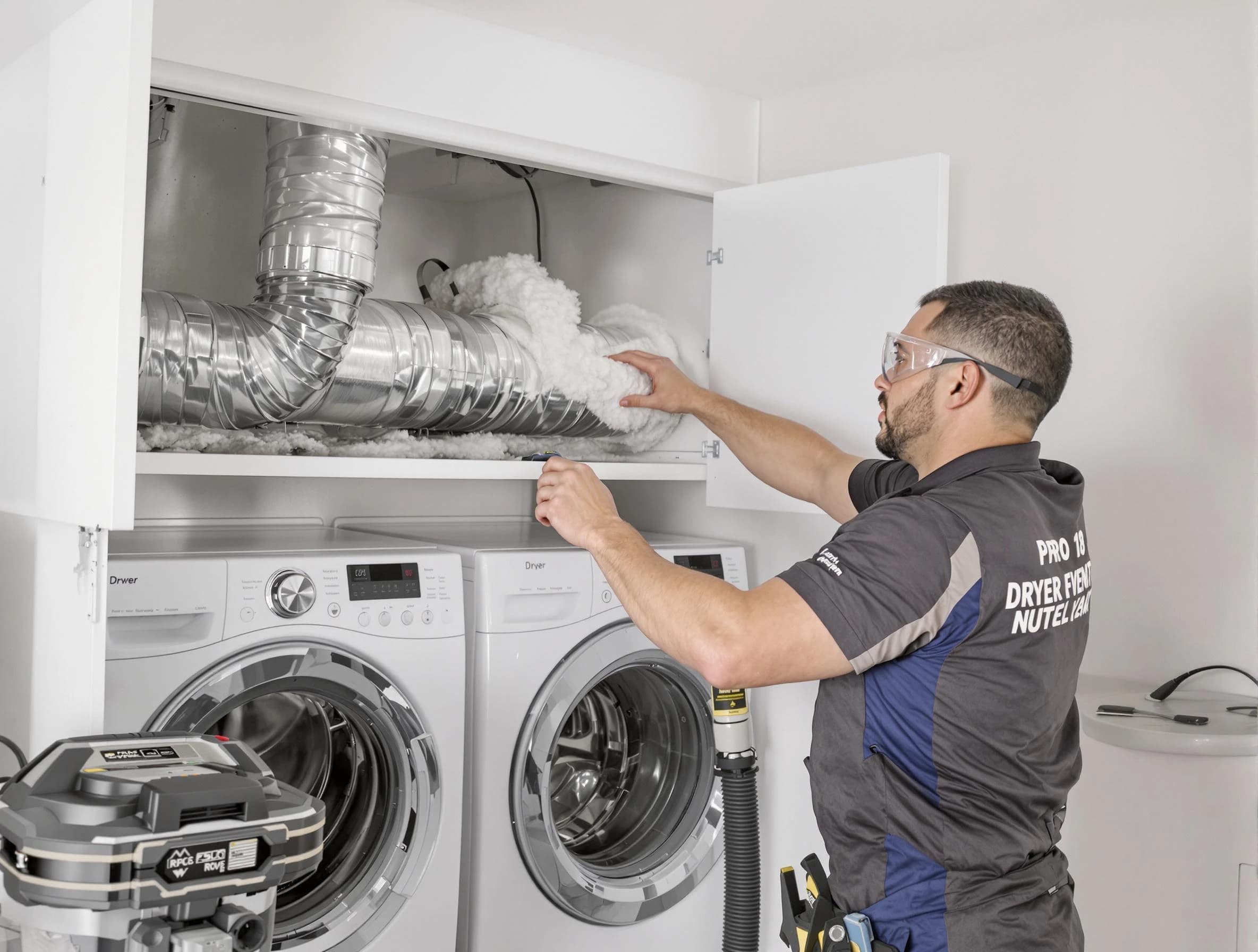 Andover Dryer Vent Cleaning certified technician performing specialized gas dryer vent cleaning in Andover