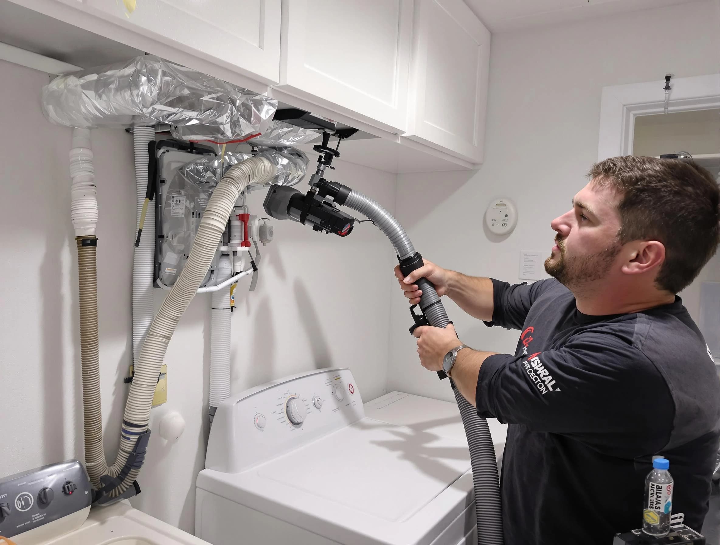 Andover Dryer Vent Cleaning certified technician performing safety-focused gas dryer vent cleaning in Andover