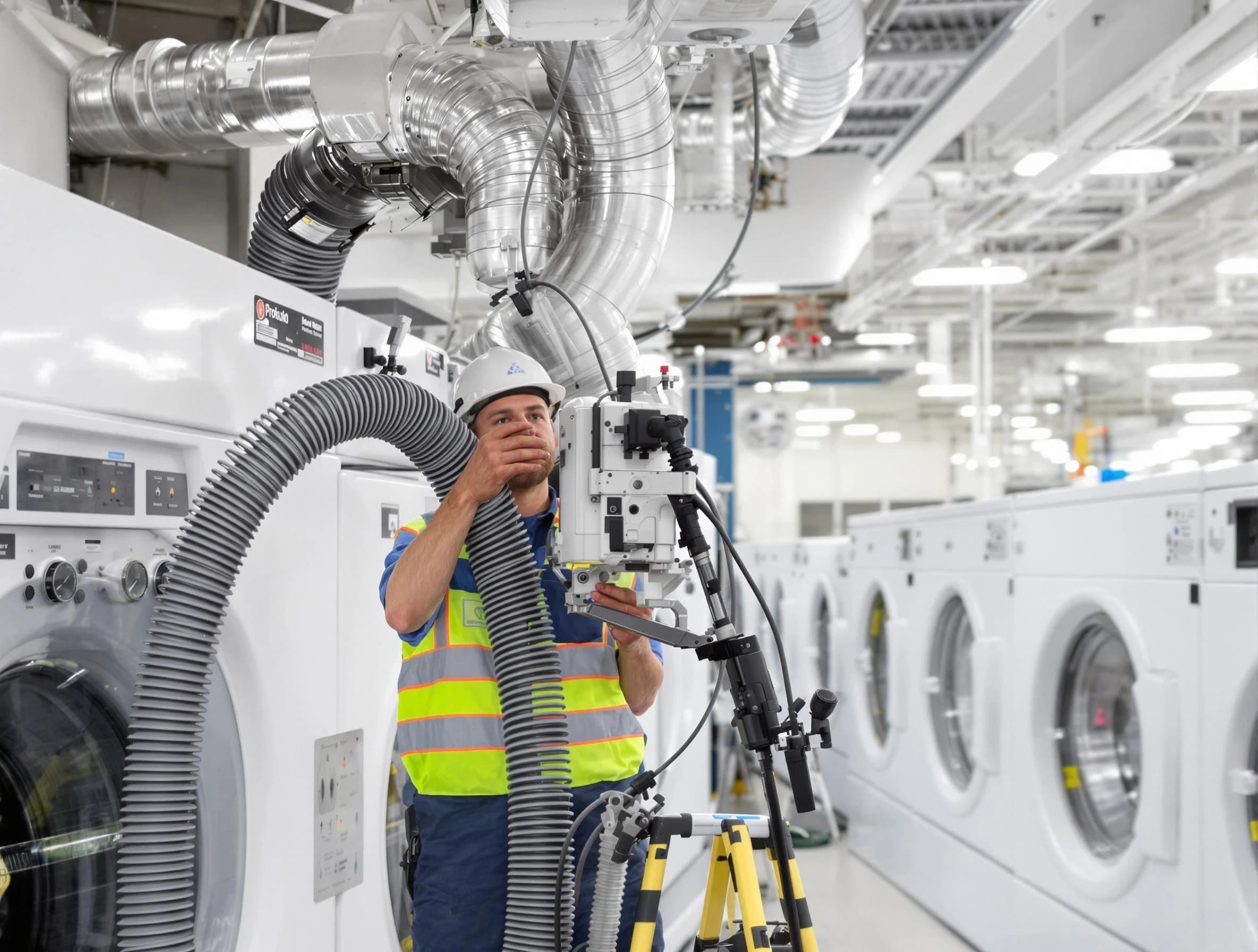 Andover Dryer Vent Cleaning team performing commercial-grade dryer vent cleaning at a business facility in Andover