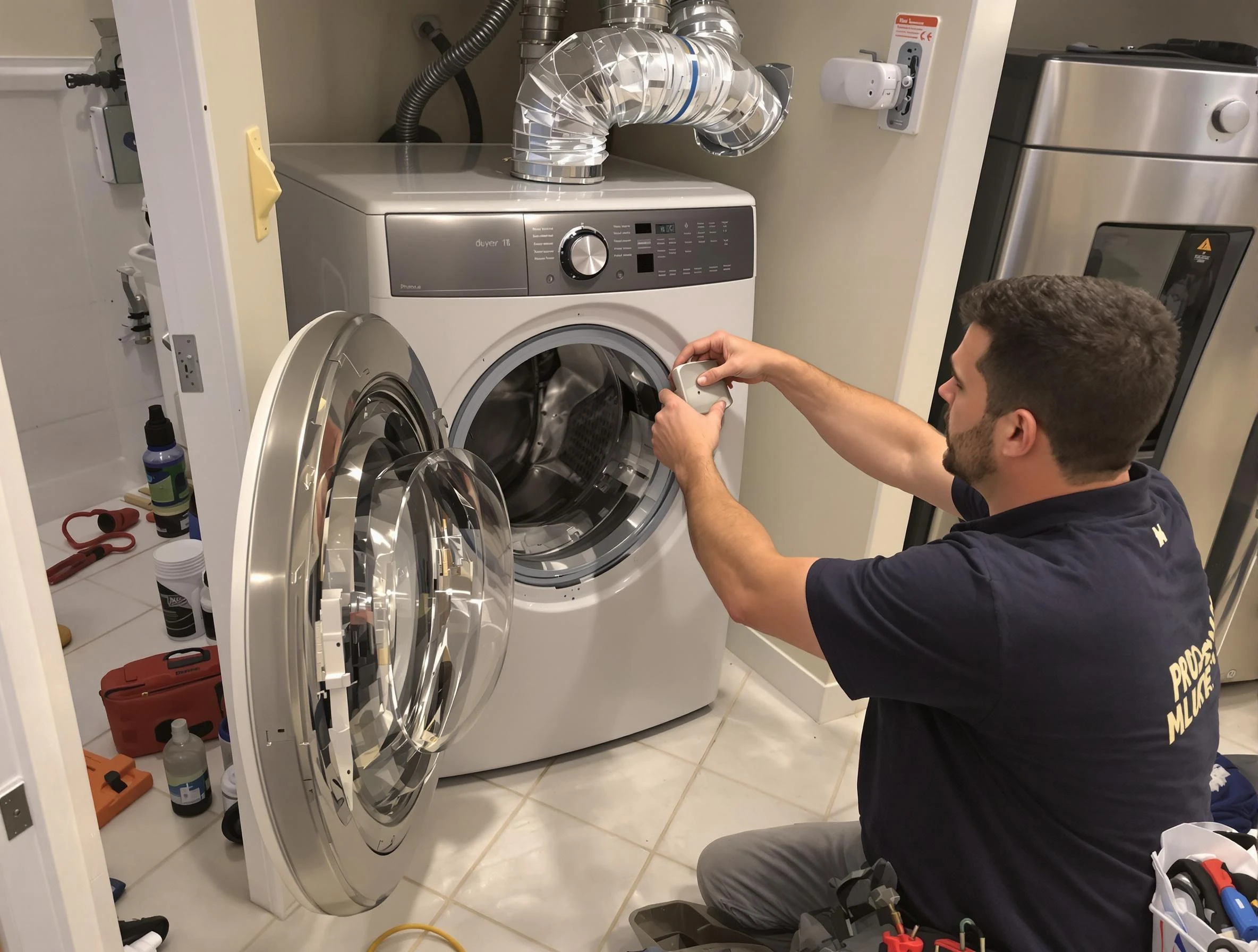 Andover Dryer Vent Cleaning technician performing precise dryer vent hose installation in Andover